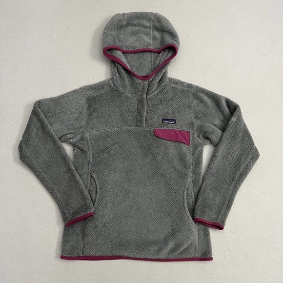 Patagonia Jackets & Blazers - Patagonia Women Gray Pink Retool Hoody Snap T Fleece Jacket Pullover 25436 XS